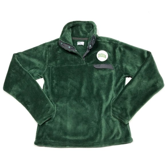 VTG University of Oregon Ducks Green Fleece/Faux Fur 1/4 Button Pullover SM - Picture 1 of 7